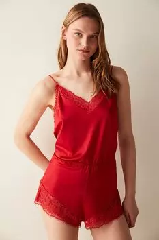 Короткие пижамные штаны с заостренными краями и кружевом Penti, красный