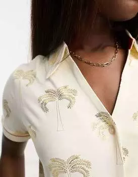 Короткие пижамы из фольги с пальмами Wellness Project x Chelsea Peers кремового и золотого цвета The Wellness Project