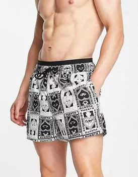 Короткие плавки с двойным поясом и принтом в виде сердечек ASOS DESIGN