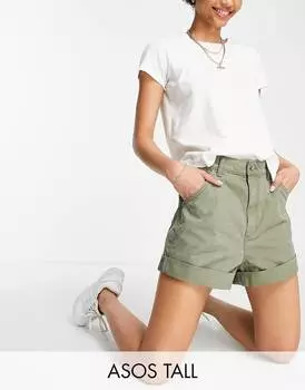 Короткие шорты цвета хаки с напуском ASOS DESIGN Tall