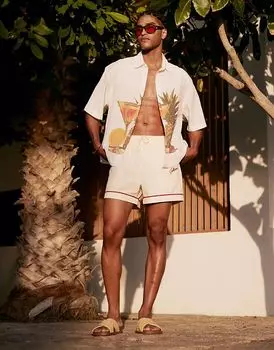 Короткие шорты для плавания ASOS DESIGN нейтрального цвета с вышивкой