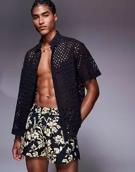 Короткие шорты для плавания ASOS DESIGN с черным цветочным принтом