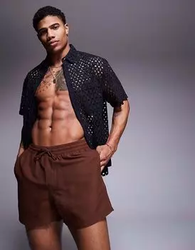 Короткие шорты для плавания ASOS DESIGN темно-коричневого цвета