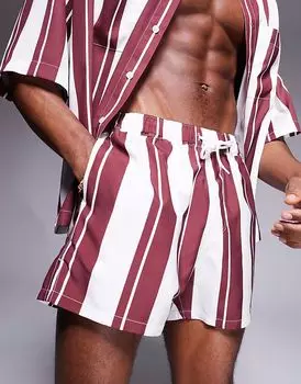 Короткие шорты для плавания ASOS DESIGN в бордовую полоску