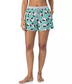 Короткие шорты для сна с принтом и трикотажным шнурком арахисового цвета Peanuts, синий