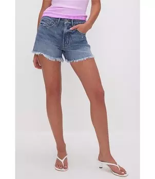 Короткие шорты Good American Good в стиле 90-х с необработанным краем и кокеткой, синий