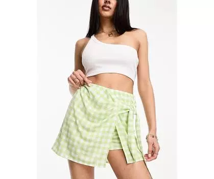Короткие шорты из марли в мелкую клетку мятного цвета ASOS DESIGN ASOS DESIGN