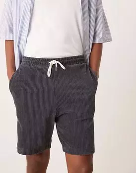 Короткие шорты из велюра в рубчик серого цвета от ASOS DESIGN свободного кроя