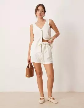 Короткие шорты JDY из льняной смеси с завязкой на талии, белого цвета
