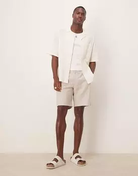 Короткие шорты Mango из смеси льна в бежевую полоску