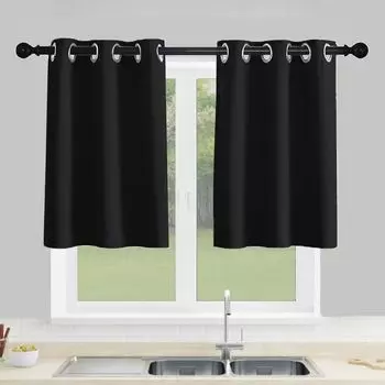 Короткие шторы, плотные шторы, домашний декор для кухни (2 панели, белые, Ш85хВ61см) BTTO, черный