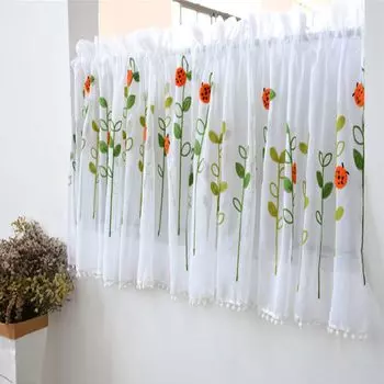 Короткие шторы с цветочной вышивкой солнцезащитный козырек из полиэстера через карнизы полукороткие для кухни-2, размеры: 175*55см Stuttg, мультиколор