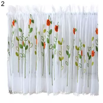 Короткие шторы с цветочной вышивкой солнцезащитный козырек из полиэстера через карнизы полукороткие для кухни-3, размеры: 145*45см Stuttg, мультиколор