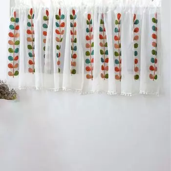 Короткие шторы с цветочной вышивкой солнцезащитный козырек из полиэстера на полукороткие карнизы для кухни-1, размеры: 175 х 45 см. Stuttg, мультиколор