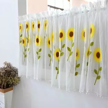 Короткие шторы с цветочной вышивкой солнцезащитный козырек из полиэстера через карнизы полукороткие для кухни-3, размеры: 175*45см Stuttg, мультиколор