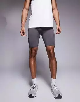 Короткие спортивные леггинсы ASOS 4505 Icon, быстросохнущий базовый слой, серого цвета с карманом для телефона