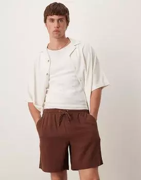 Короткие свободные шорты ASOS DESIGN коричневого цвета с отделкой из льна и застежкой-молнией