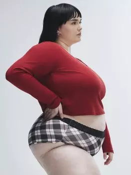 Короткие трусики Savage X Fenty Cotton Essentials Lace-Trim, цвет Dove White Plaid Print