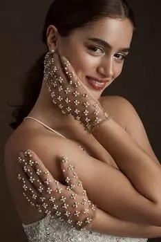 Короткие жемчужные перчатки Blossom Veils, бежевый