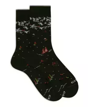 Короткие женские хлопковые носки с горным и лыжным мотивом Gallo, зеленый