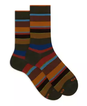 Короткие женские хлопковые носки с разноцветными полосками Gallo, зеленый