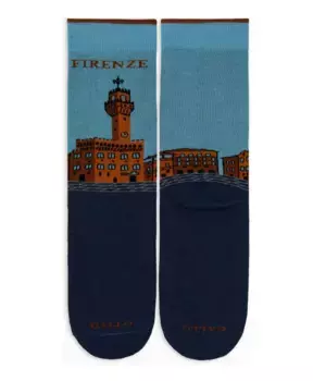 Короткие женские хлопковые носки с узором Palazzo Vecchio во Флоренции. Gallo, синий