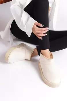 Короткие женские меховые сапоги на толстой подошве с круглым носком Capone Outfitters, бежевый