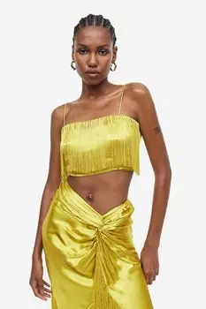 Короткий атласный топ с кисточками H&M