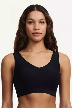 Короткий бесшовный бюстгальтер без косточек с V-образным вырезом из мягкой эластичной ткани Chantelle, черный