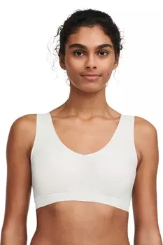 Короткий бесшовный бюстгальтер без косточек с V-образным вырезом из мягкой эластичной ткани Chantelle, бежевый