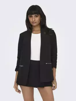 Короткий блейзер ONLBERRY 3/4 ZIP BLAZER CC TLR ", рукава 3/4 с оборками Only, черный
