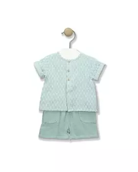 Короткий детский комплект с рубашкой и природными мотивами BABID, зеленый
