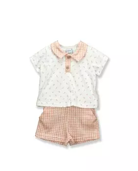 Короткий детский комплект с воротником-поло лимонного цвета и клетчатым принтом BABID, оранжевый