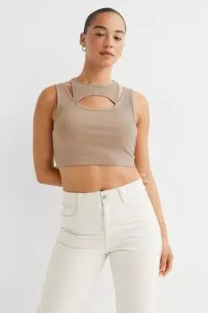 Короткий двухслойный топ H&amp;M, бежевый