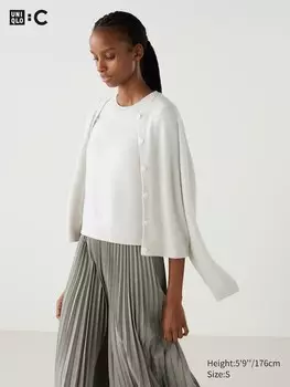 Короткий джемпер с круглым вырезом из кашемира без рукавов Uniqlo, бежевый