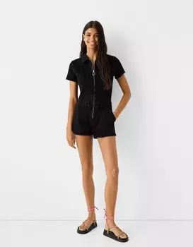 Короткий джинсовый комбинезон Bershka, черный