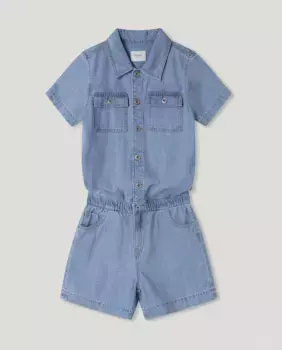 Короткий джинсовый комбинезон для девочек с воротником-рубашкой Pepe Jeans, синий