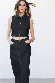 Короткий джинсовый жилет z1975 ZARA, синий