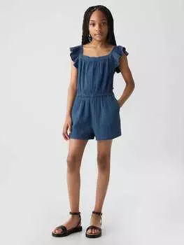 Короткий газовый комбинезон с рукавами-бабочками Gap, цвет denim blue