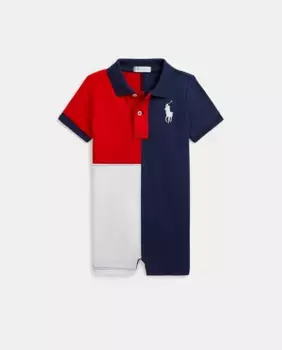 Короткий хлопковый комбинезон для мальчика Polo Ralph Lauren, мультиколор