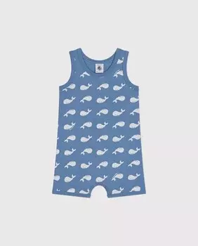 Короткий хлопковый комбинезон с принтом Baby Whale Petit Bateau, белый