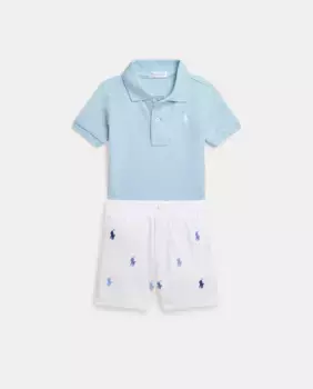 Короткий хлопковый комплект для мальчика Polo Ralph Lauren, светло-голубой