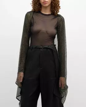 Короткий кафтан из сетки со стразами LAPOINTE, цвет Black Iridescent