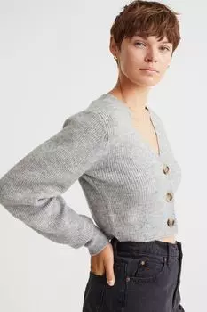 Короткий кардиган H&amp;M, светло-серый меланж
