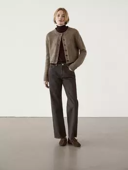 Короткий кардиган из 100% шерсти Massimo Dutti, бежевый