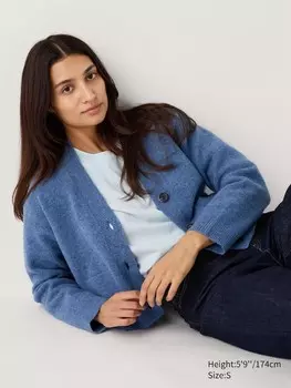 Короткий кардиган из пряжи-суфле с v-образным вырезом Uniqlo, синий