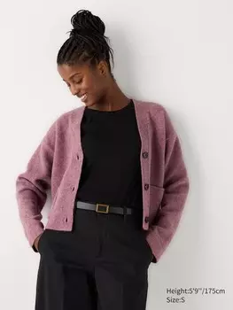 Короткий кардиган из пряжи-суфле с v-образным вырезом Uniqlo, фиолетовый