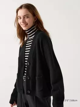 Короткий кардиган из пряжи-суфле с v-образным вырезом Uniqlo, черный