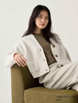 Короткий кардиган из пряжи-суфле с v-образным вырезом Uniqlo, белый