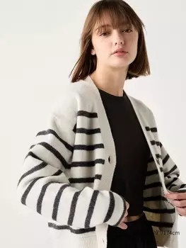 Короткий кардиган из пряжи-суфле с v-образным вырезом в полоску Uniqlo, белый
